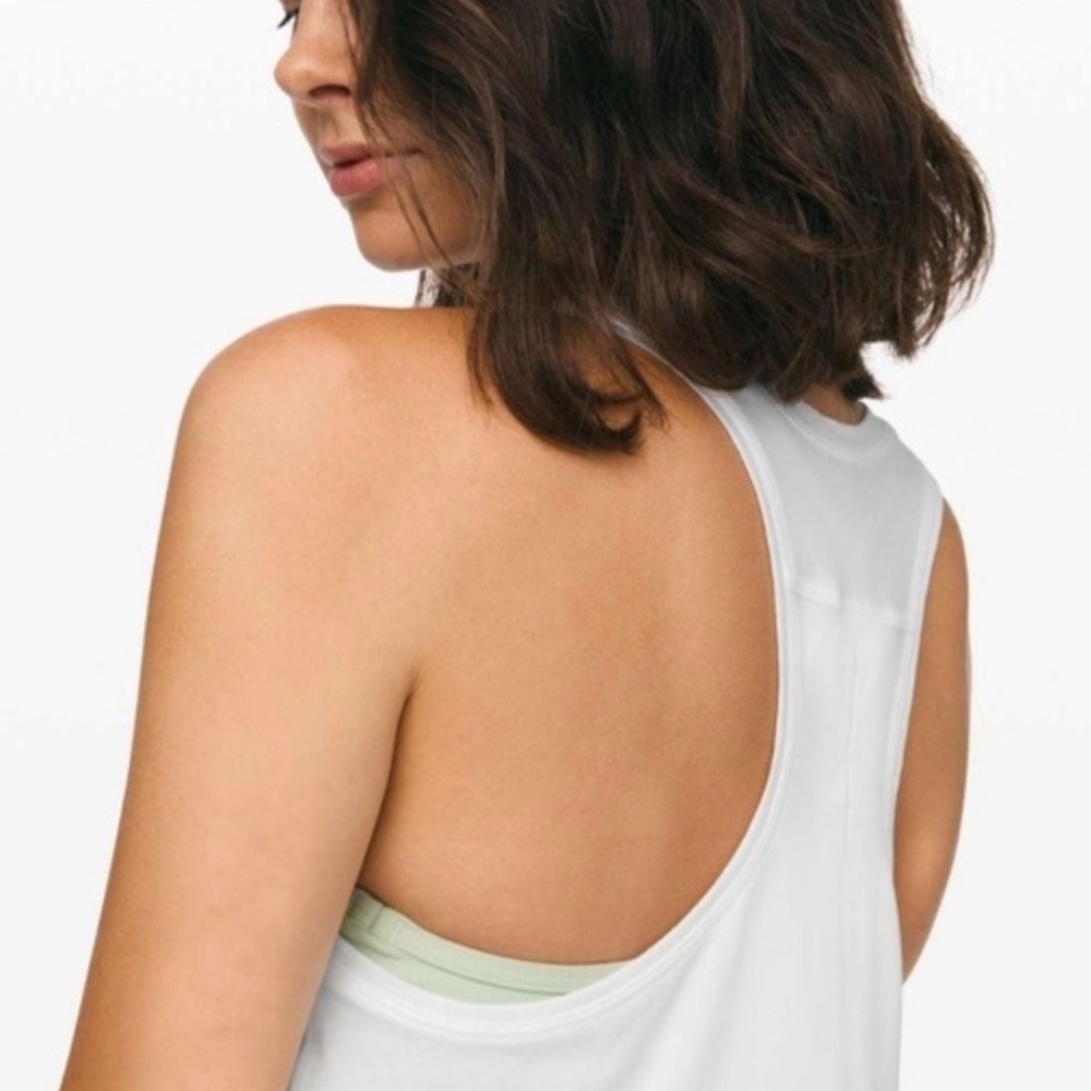 🛍 Lululemon Love Tank *Pleated White Cotton Racerback Tank Top Athletic Yoga - Picture 3 of 14